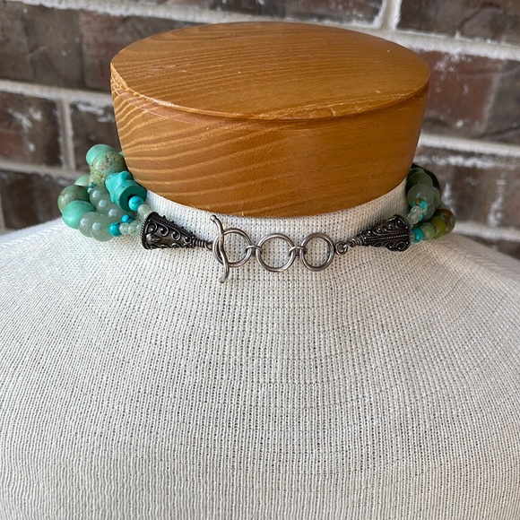 RARE Vintage Tibetan Turquoise & Jade Layered Necklace - Picture 5 of 15